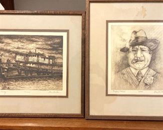 2 Tom Brittain Ship Man Etchings  Sea King  Bugsie Malone