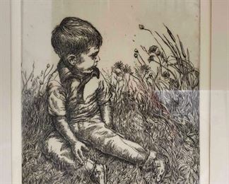 Child And Santa Monica Pier Etchings By Tom Brittain