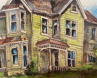 Framed Art House in the City by Tom Brittain, Bookcase, Books