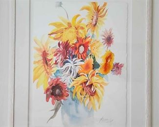 Framed Sunflower Watercolor By Tom Brittain