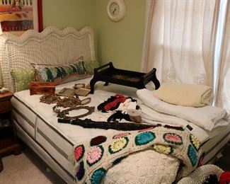 Queen Sized Bed & Wicker Headboard