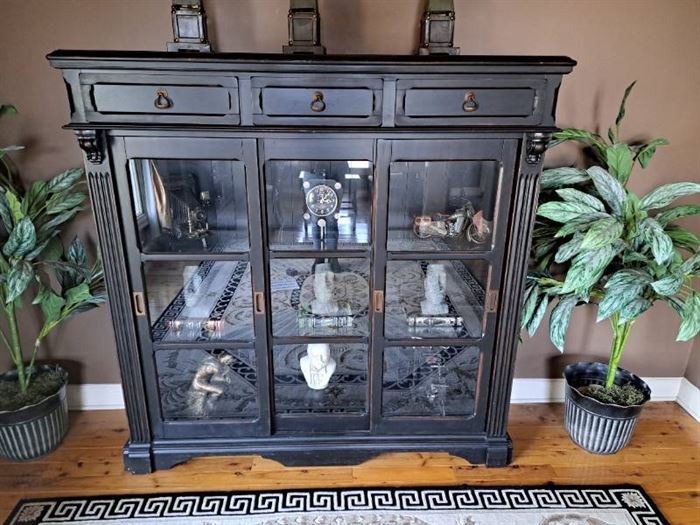 Charcoal Black Rowley Creek Glass Front Hutch Cabinet