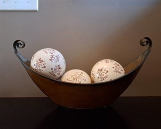 Painted Terra Cotta Balls in Tin Decor Boat