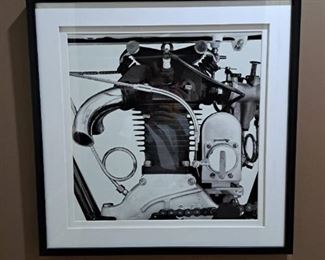 Framed Black and White Engine Photo - 26.5" x 26.5"