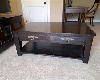 Solid Wooden Coffee Table - Iron Handle Detail