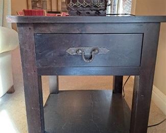 Solid Wooden End Table - Iron Handle Detail