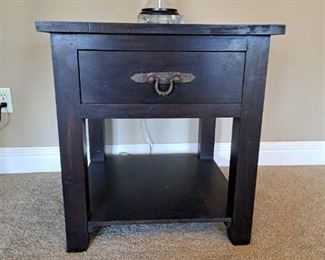 Solid Wooden End Table - Iron Handle Detail