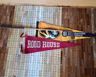 Antique Wooden Golf Club with 2 Pennants