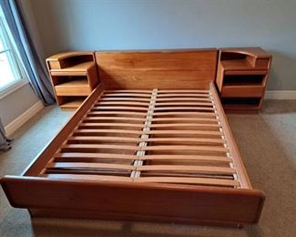 Danish Teak King Size Bed with Bedside Tables, 1970s, Set of 3