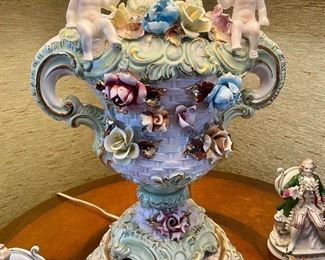 Italian Capodimonte Porcelain Cherub Lamp
 