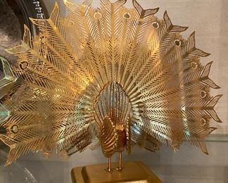 Gold tone peacock figurine