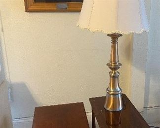 End tables and brass lamp