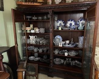 The cabinet and all items inside for sale antique glass cut and pressed 