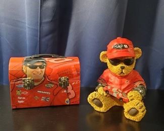 Dale Earnhardt Jr Collectibles Lunchbox and Statue