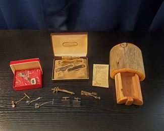 Assorted Men's Vintage Accessories with Wooden Jewelry Box