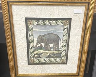 Elephant art with white linen matting
