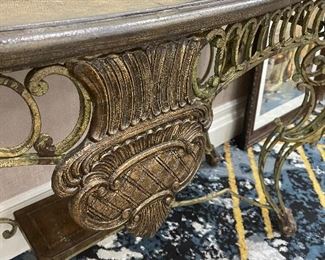 Leather top bronze console table