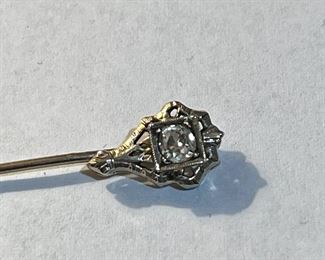 #7- 14K White Gold Stick Pin with Mine Cut Diamond