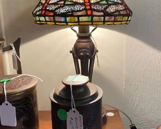 One of several lamps with stained glass shades