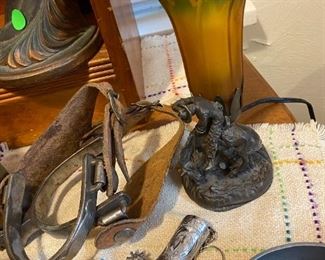 Western items and one of a pair of vintage lamps