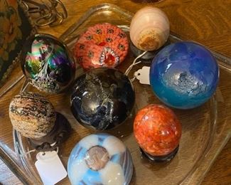A selection of paperweights - some signed
