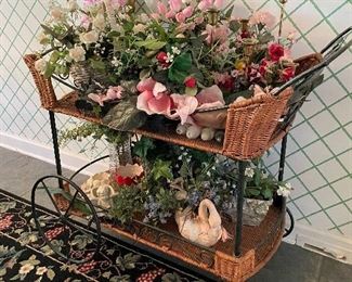 Wrought iron & wicker tea cart