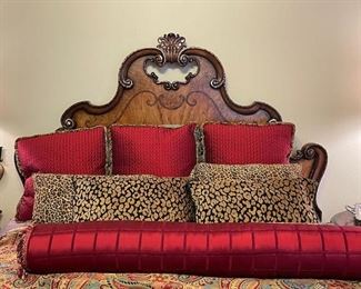 King bed with custom bedding
