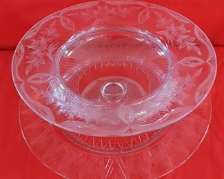 ELABORATE CUT GLASS CONSOLE BOWL WITH UNDER-PLATE 