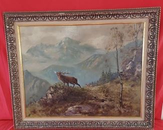 GERMAN OIL ON BOARD LANDSCAPE PAINTING WITH ELK - BY LISTED ARTIST “H. DURR / MÜNCHEN, B” 