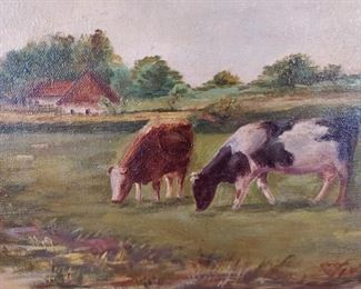 DETAILS OF LANDSCAPE PAINTING WITH COWS