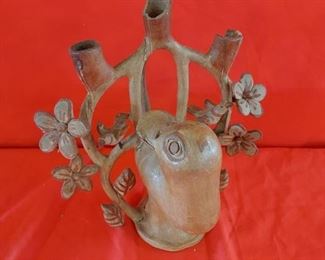 MEXICAN POTTERY TREE OF LIFE WITH DUCK, BIRDS & FLOWERS 