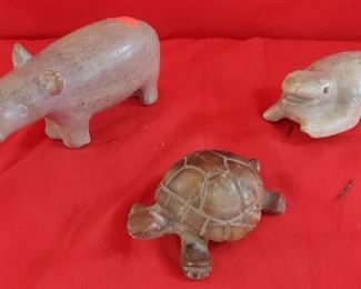 CARVED ANIMAL FIGURES - HIPPO, TURTLE, FROG 