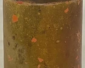 UNUSUAL REDWARE HAND PAINTED SHAKER WITH LANDSCAPE SCENE 