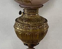 ELABORATE VICTORIAN OIL PARLOR LAMP WITH HAND PAINTED BALL GLOBE / SHADE