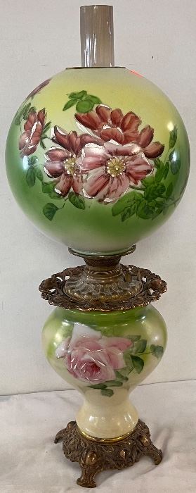 EXCEPTIONAL VICTORIAN HAND PAINTED GONE WITH THE WIND OIL LAMP 