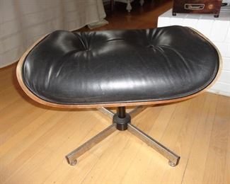 Vintage Herman Miller Eames Style Black Leather Plycraft Ottoman