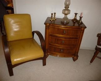 bent arm chair  / small chest of drawers 