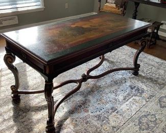 Library table with painted scene on Italianate base
