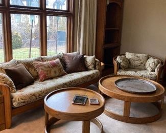 Other pieces of the Howard set: Sofa, two side tables, a side chair and two round coffee tables. Very lovely set with loose cushions on an oak base.
