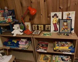 Cool retro orange lamp, toys, games and kid's room stuff