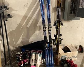 Ski equipment and LOTS of exercise equipment: Yoga ball, free weights, and more