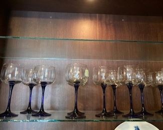MCM wine glasses with cobalt stems