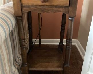 Antique side table with shelf and drawer