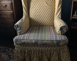One of two slip-covered Pierre deux  arm chairs