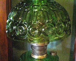 Green Glass Chimney Shade oil Lamp