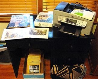 Wood three drawer Desk - HP Scanner Laser Printer 