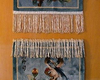 Vintage Small Silk Rugs Hanging 