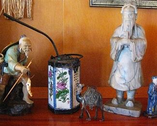 Antique Chinese opium burner - Marble Asian Wise Immortal Elder Figurine