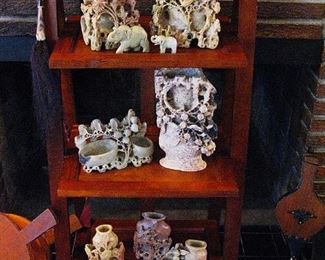 Vintage Ornate Carved Soap Stone Vases