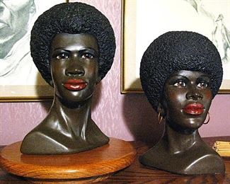Rare Marwal 1960's Black is Beautiful Chalkware Bust Sculptures in excellent Condition